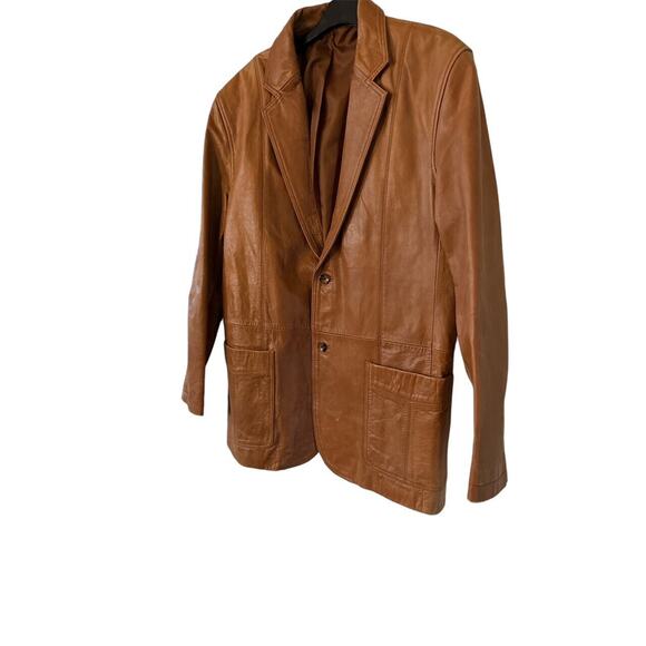 VINTAGE MENS CLAIBORNE CARMEL DISTRESS LEATHER BLAZER COAT SZ 42R - Picture 1 of 4